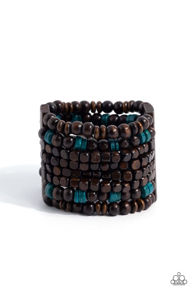 Tropical Time Zone Blue Wood Bracelet - Paparazzi Accessories