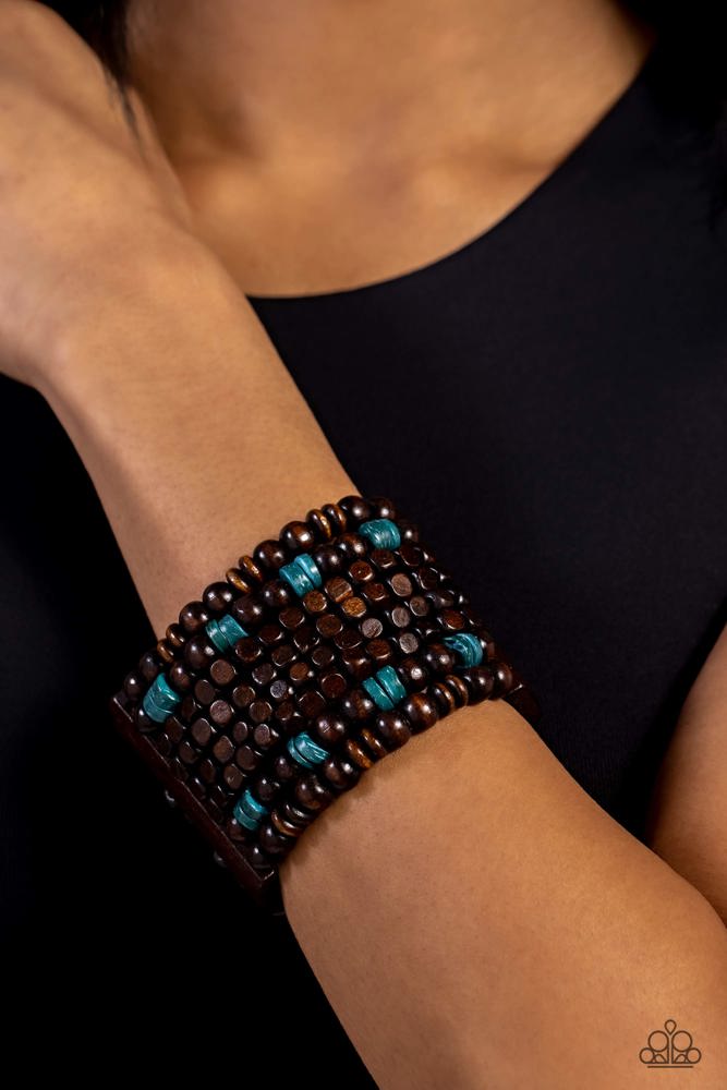 Tropical Time Zone Blue Wood Bracelet - Paparazzi Accessories