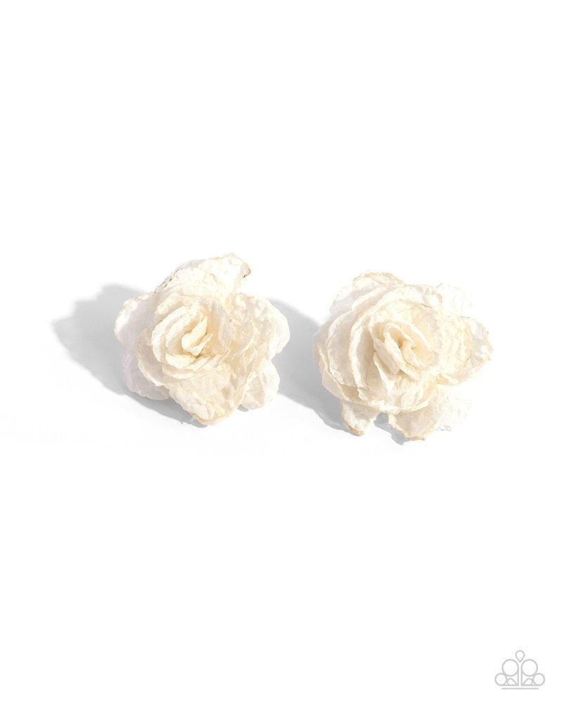 Tulle Twist White Earrings - Paparazzi Accessories