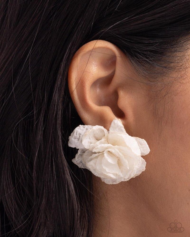 Tulle Twist White Earrings - Paparazzi Accessories