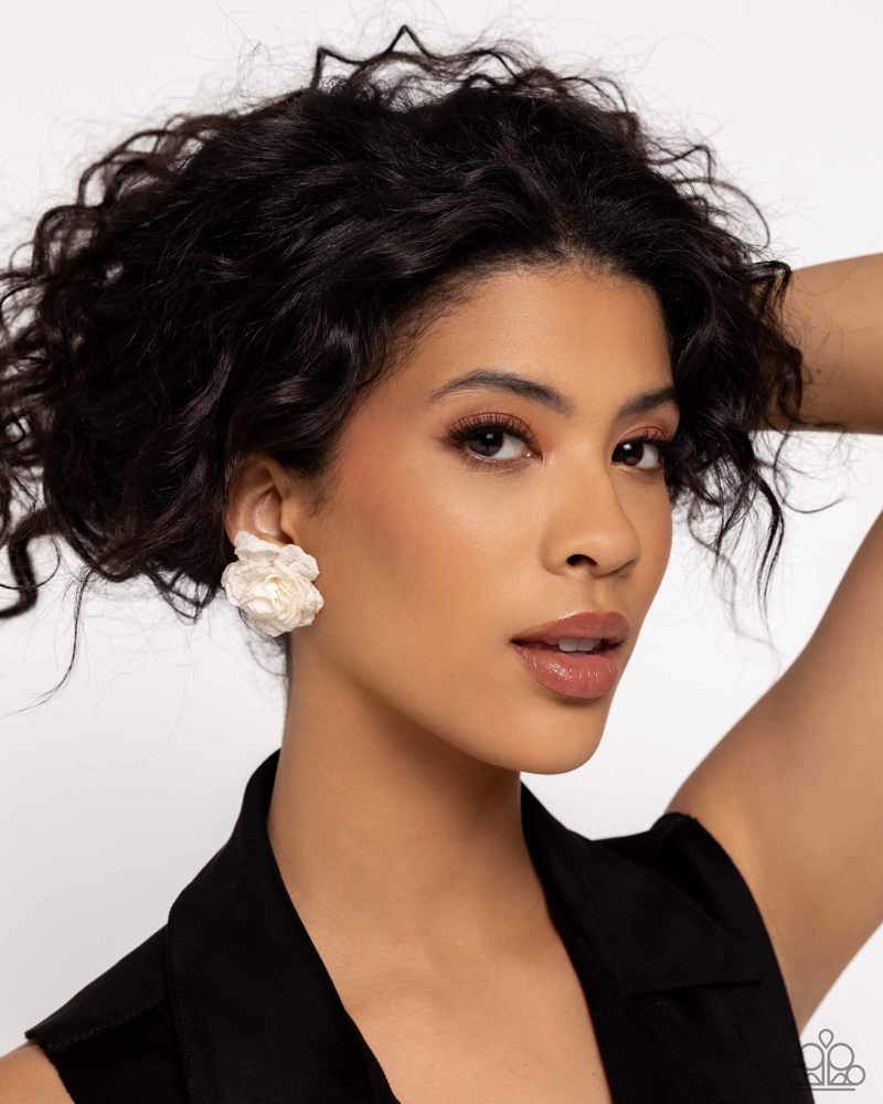 Tulle Twist White Earrings - Paparazzi Accessories
