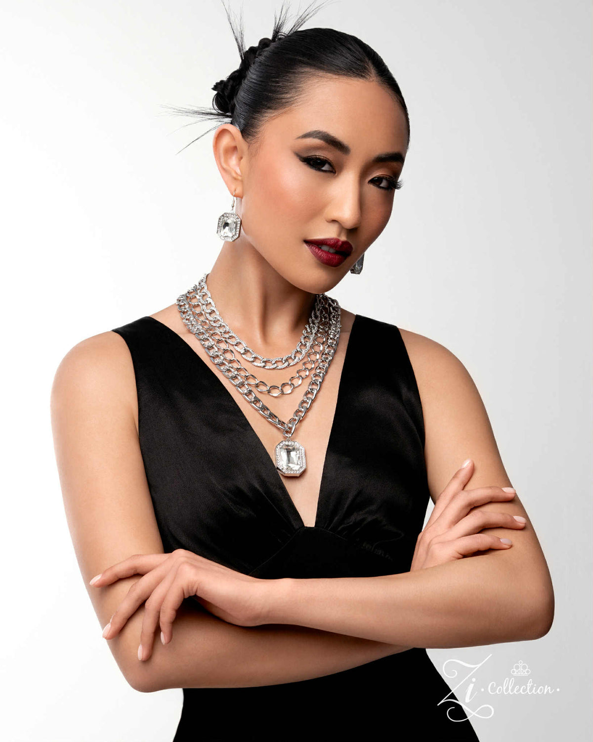 Unconstrained 2025 Zi Collection Necklace - Paparazzi Accessories stylized on model wearing black - CarasShop.com - Paparazzi Jewelry by Cara Jewels