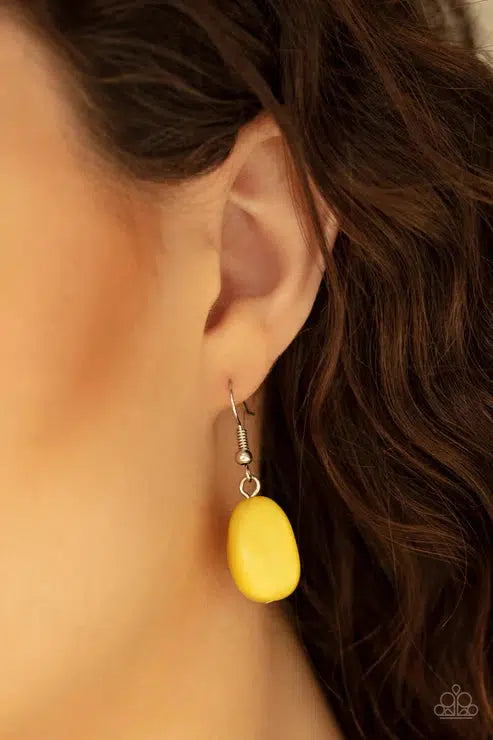 Vacay Mode Yellow Necklace - Paparazzi Accessories - free matching earrings -CarasShop.com - Paparazzi Jewelry by Cara Jewels