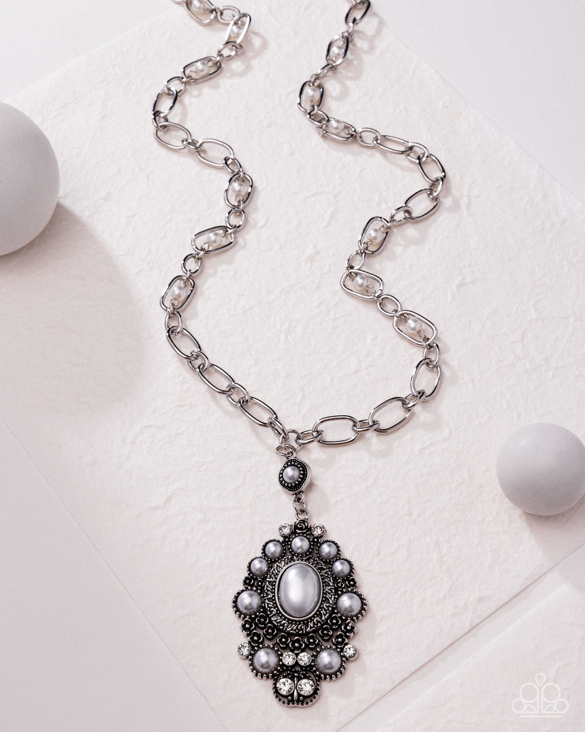 Vintage Selfie White Necklace - Paparazzi Accessories