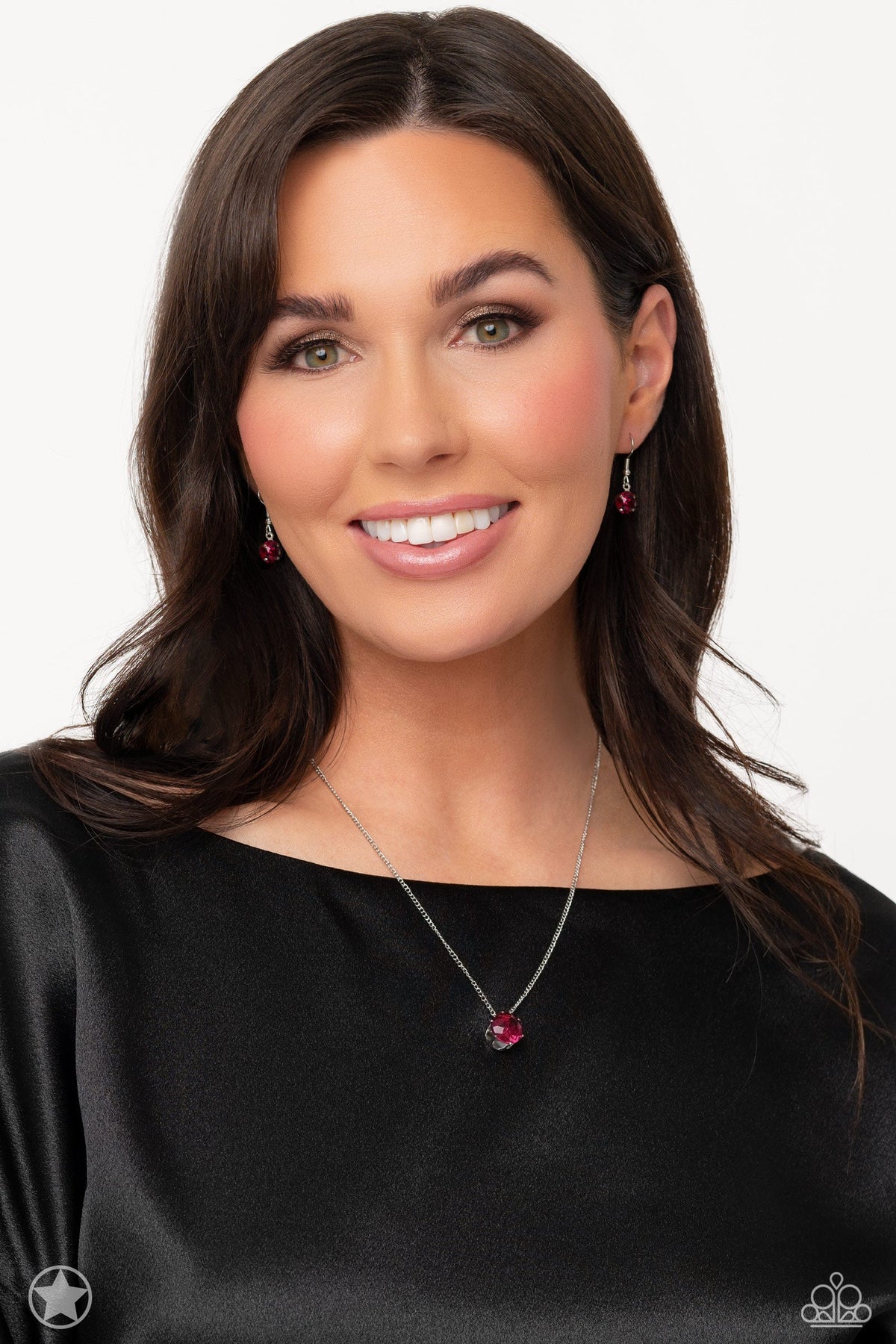 What a Gem Pink Rhinestone Necklace - Paparazzi Accessories- on bust -CarasShop.com - Paparazzi Jewelry by Cara Jewels