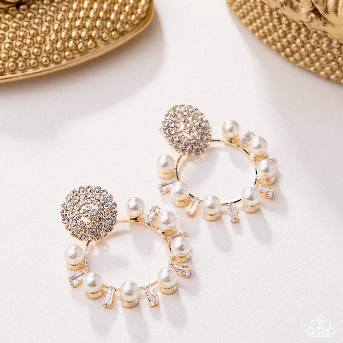 Wistfully Waltzing Gold & White Pearl Earrings - Paparazzi Accessories