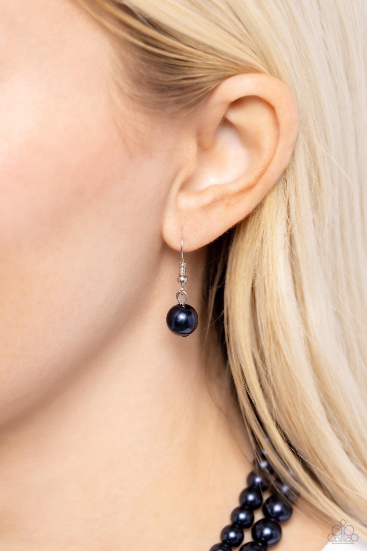 Woman Of The Century Blue Pearl Necklace - Paparazzi Accessories - free matching earrings -CarasShop.com - Paparazzi Jewelry by Cara Jewels