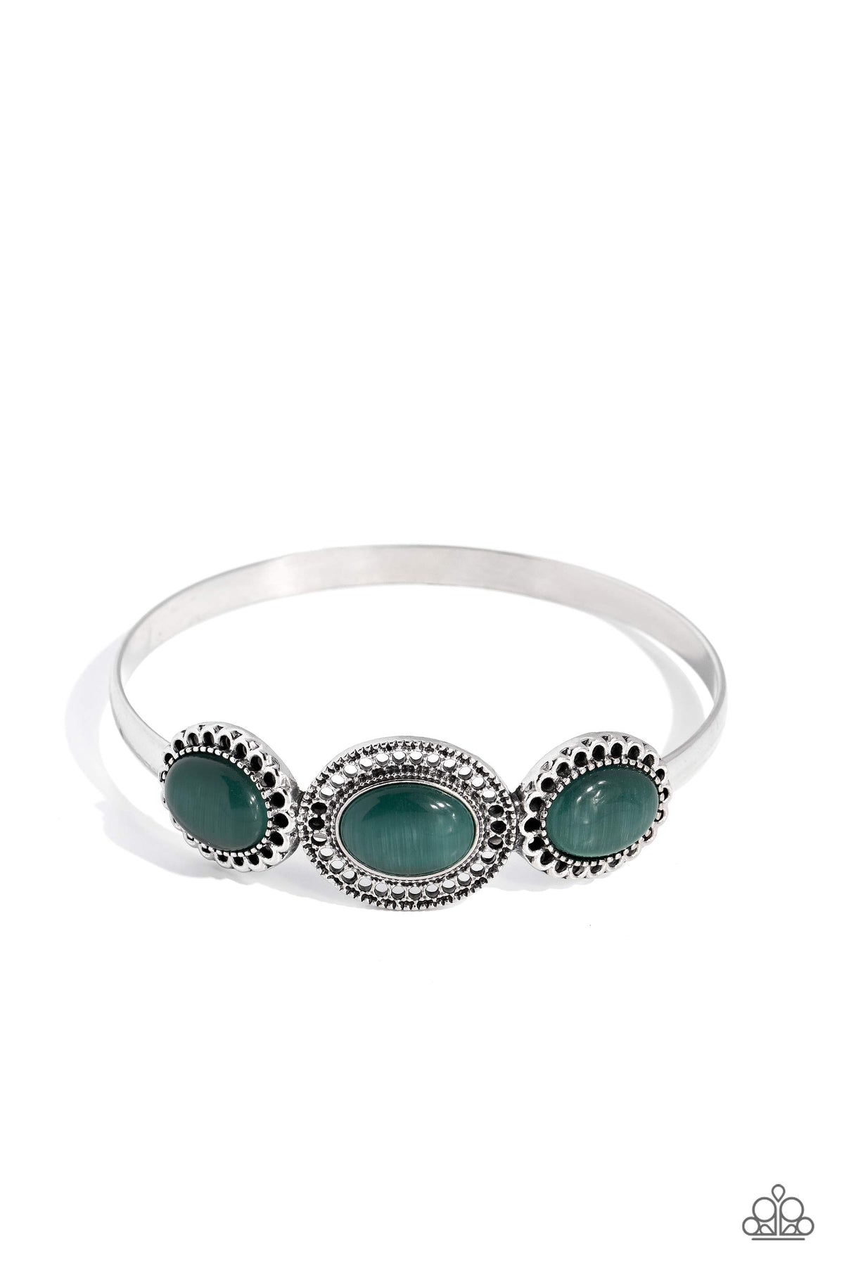 A DAYDREAM Come True Green Cat's Eye Stone Bangle Bracelet - Paparazzi Accessories- lightbox - CarasShop.com - Paparazzi Jewelry by Cara Jewels