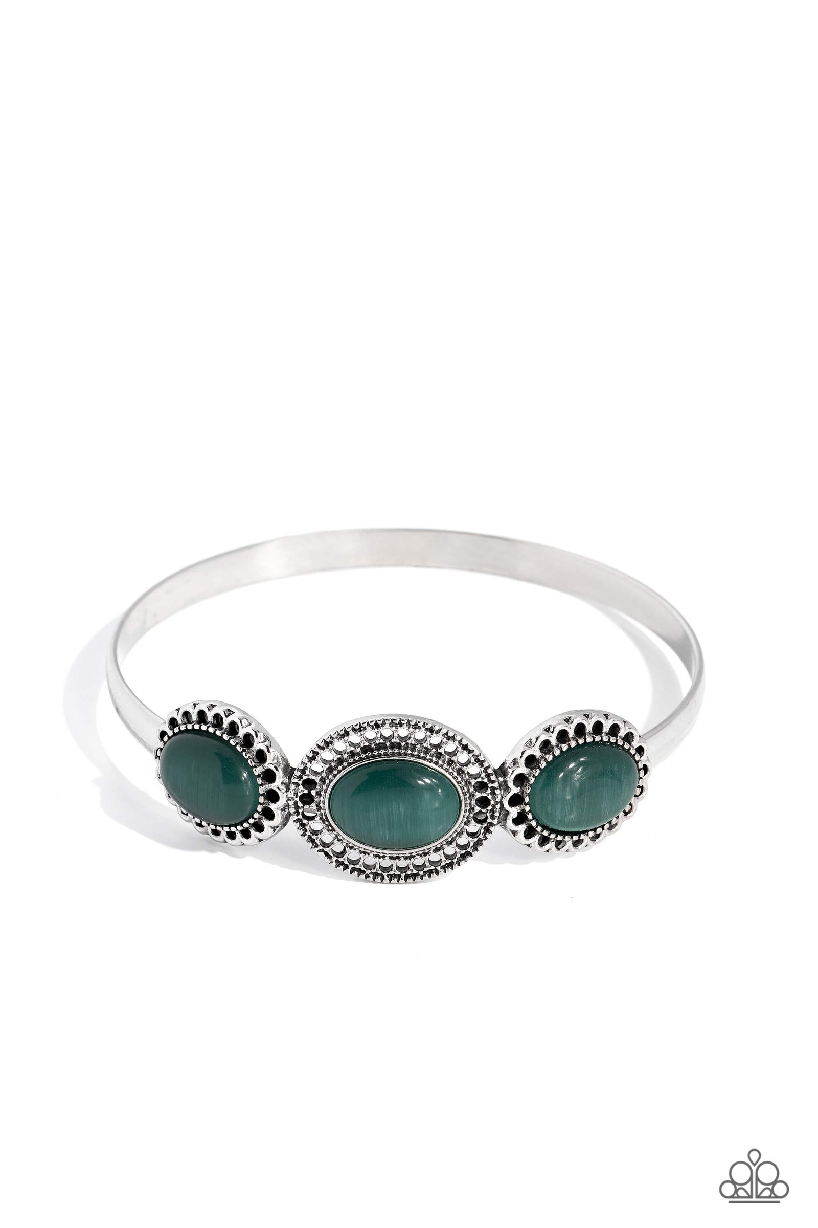 A DAYDREAM Come True Green Cat's Eye Stone Bangle Bracelet - Paparazzi Accessories- lightbox - CarasShop.com - Paparazzi Jewelry by Cara Jewels