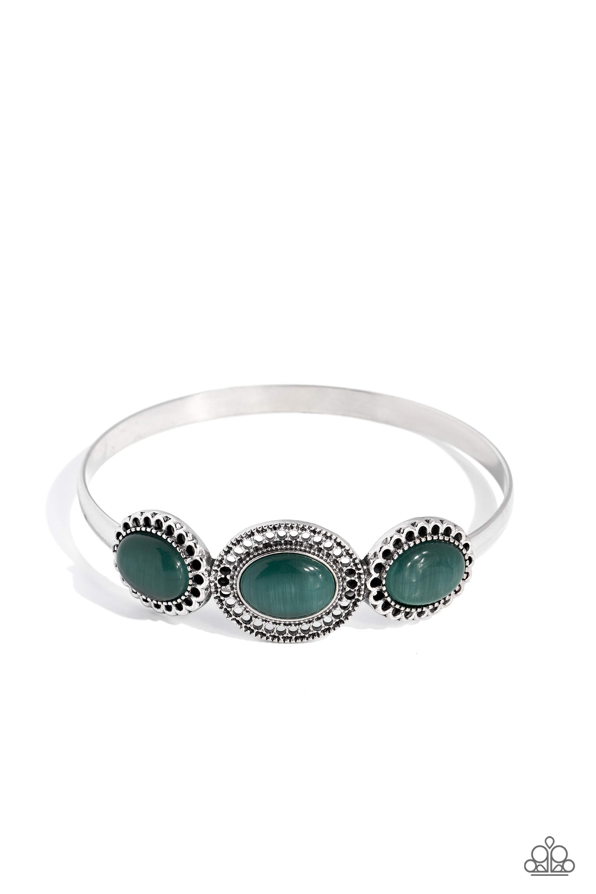 A DAYDREAM Come True Green Cat's Eye Stone Bangle Bracelet - Paparazzi Accessories- lightbox - CarasShop.com - Paparazzi Jewelry by Cara Jewels