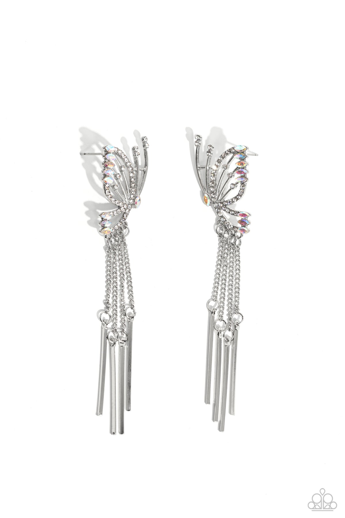 A Few Of My Favorite WINGS White Rhinestone Butterfly Earrings - Paparazzi Accessories- lightbox - CarasShop.com - Paparazzi Jewelry by Cara Jewels