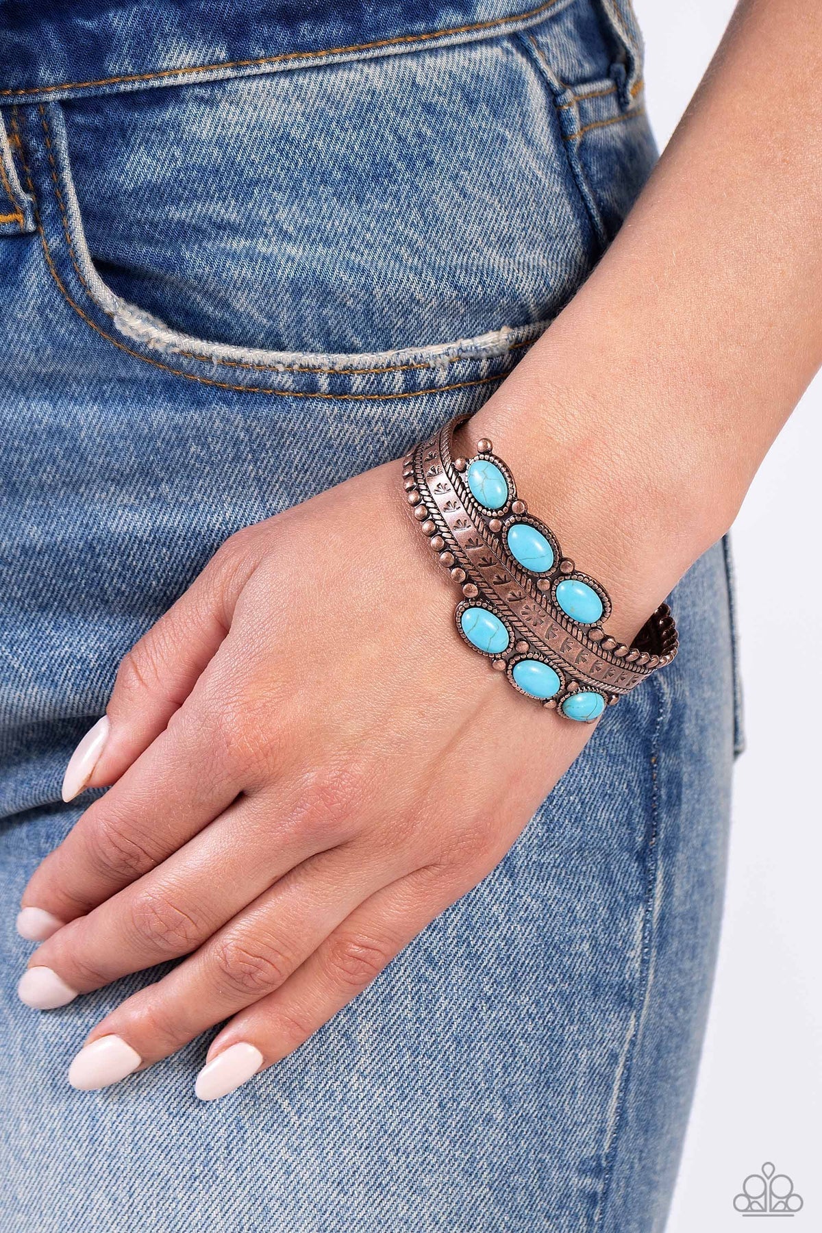 A League of Their STONE Copper Bracelet - Paparazzi Accessories- on model - CarasShop.com - Paparazzi Jewelry by Cara Jewels