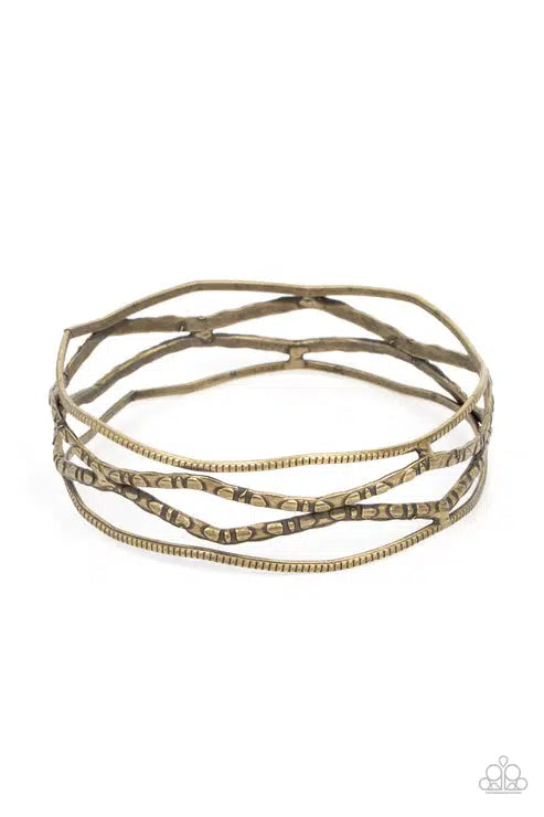 A Narrow ESCAPADE Brass Bracelet - Paparazzi Accessories- lightbox - CarasShop.com - Paparazzi Jewelry by Cara Jewels