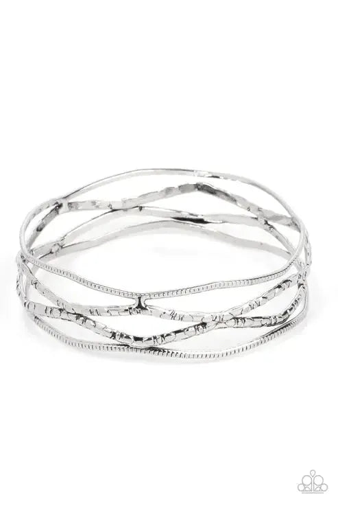 A Narrow ESCAPADE Silver Bracelet - Paparazzi Accessories- lightbox - CarasShop.com - Paparazzi Jewelry by Cara Jewels