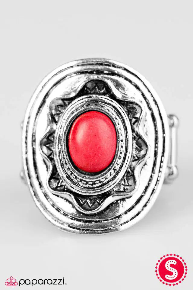 A Tribal Affair Red Stone and Silver Ring - Paparazzi Accessories- lightbox - CarasShop.com - Paparazzi Jewelry by Cara Jewels