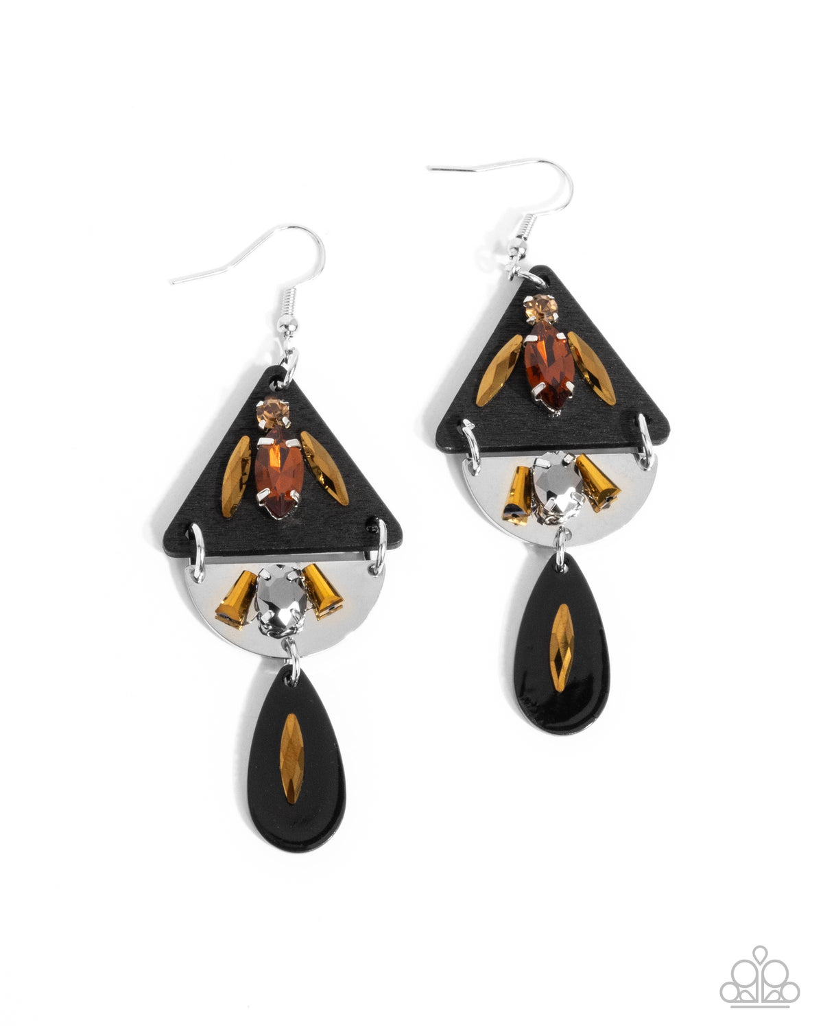 Abstract Articulation Black & Aurum Rhinestone Earrings - Paparazzi Accessories- lightbox - CarasShop.com - Paparazzi Jewelry by Cara Jewels