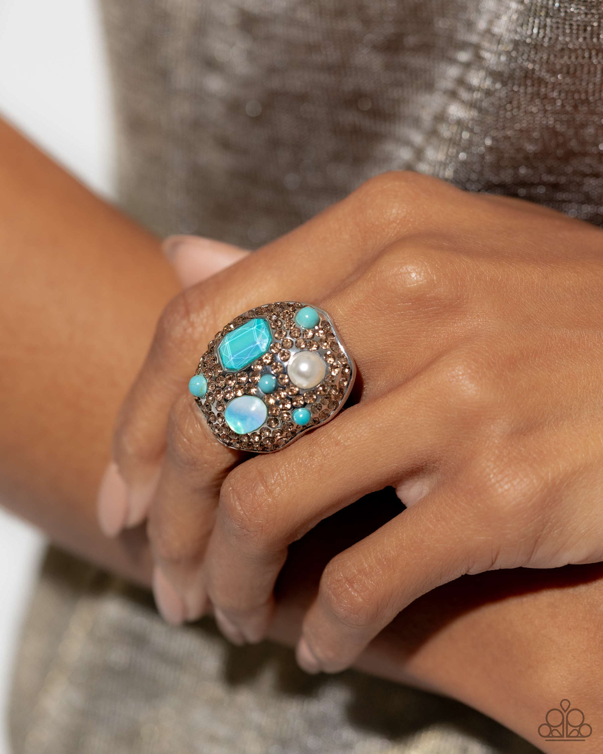 Active Artistry Blue Ring - Paparazzi Accessories- on model - CarasShop.com - Paparazzi Jewelry by Cara Jewels