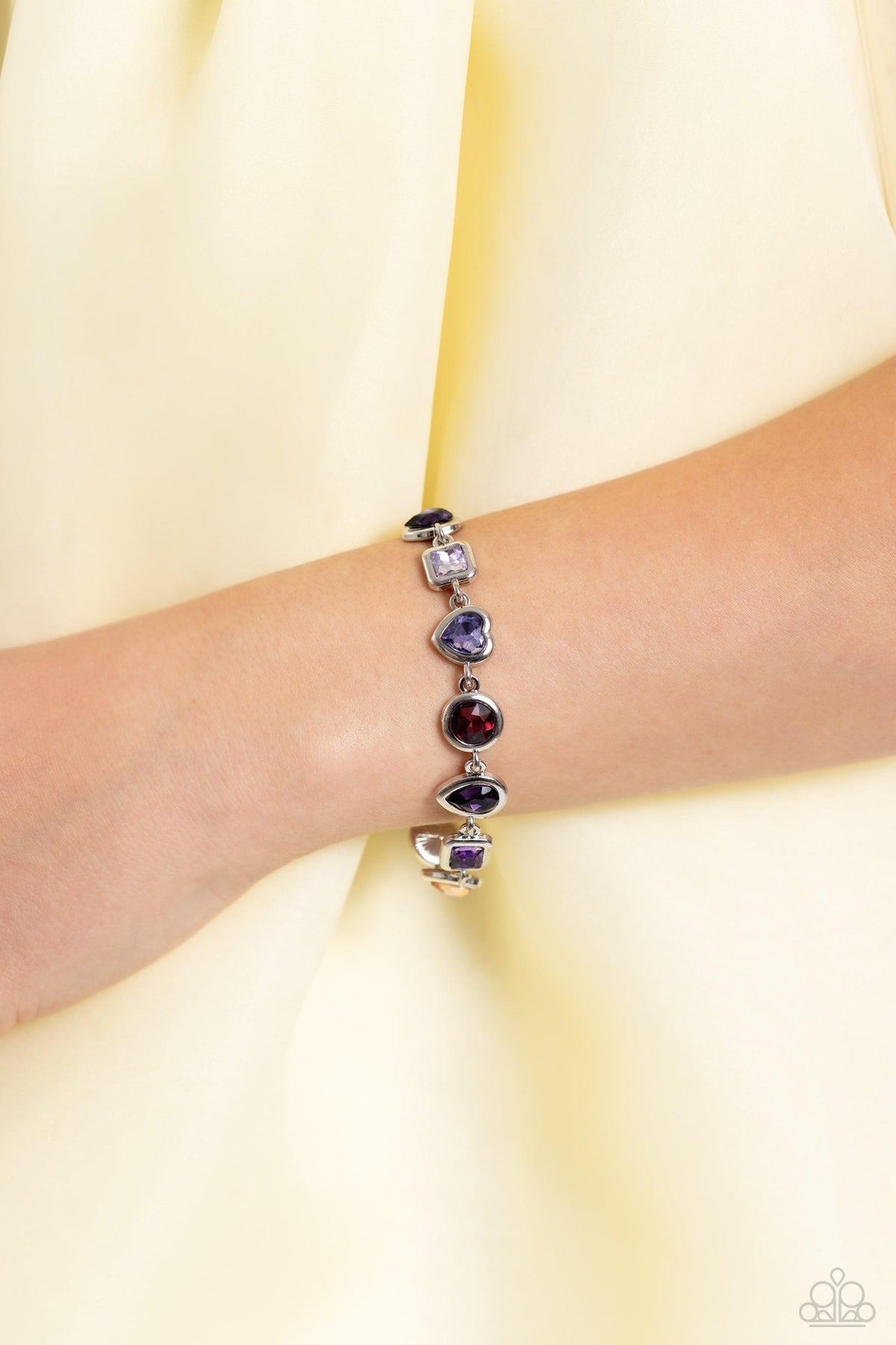 Actively Abstract Purple Rhinestone Bracelet - Paparazzi Accessories- on model - CarasShop.com - Paparazzi Jewelry by Cara Jewels