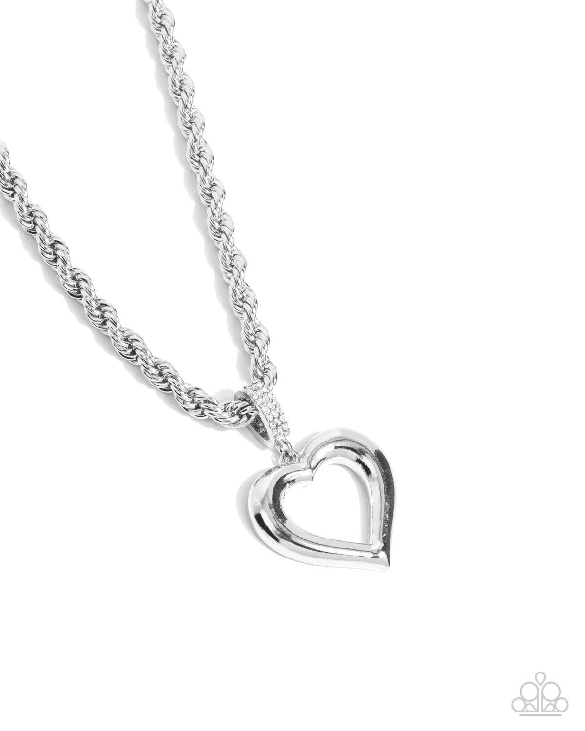 Admirable Academy White Rhinestone Heart Necklace - Paparazzi Accessories- lightbox - CarasShop.com - Paparazzi Jewelry by Cara Jewels