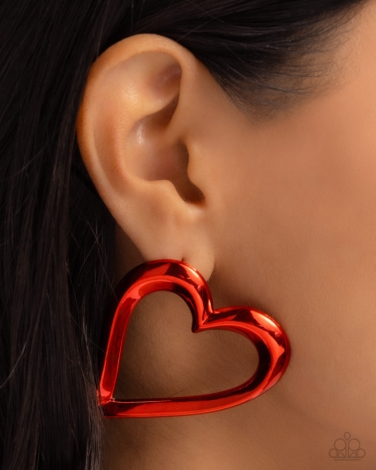 Admirable Acclaim Red Heart Earrings - Paparazzi Accessories- on model - CarasShop.com - Paparazzi Jewelry by Cara Jewels