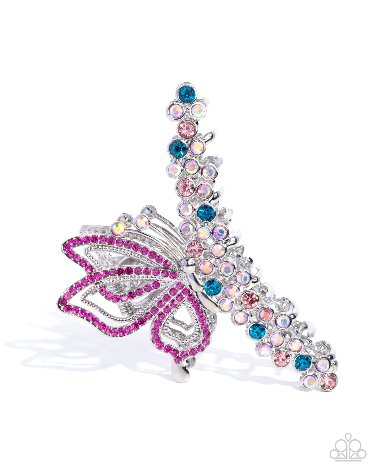 Admirable Administration Pink & Blue Rhinestone Butterfly Hair Claw Clip - Paparazzi Accessories- lightbox - CarasShop.com - Paparazzi Jewelry by Cara Jewels