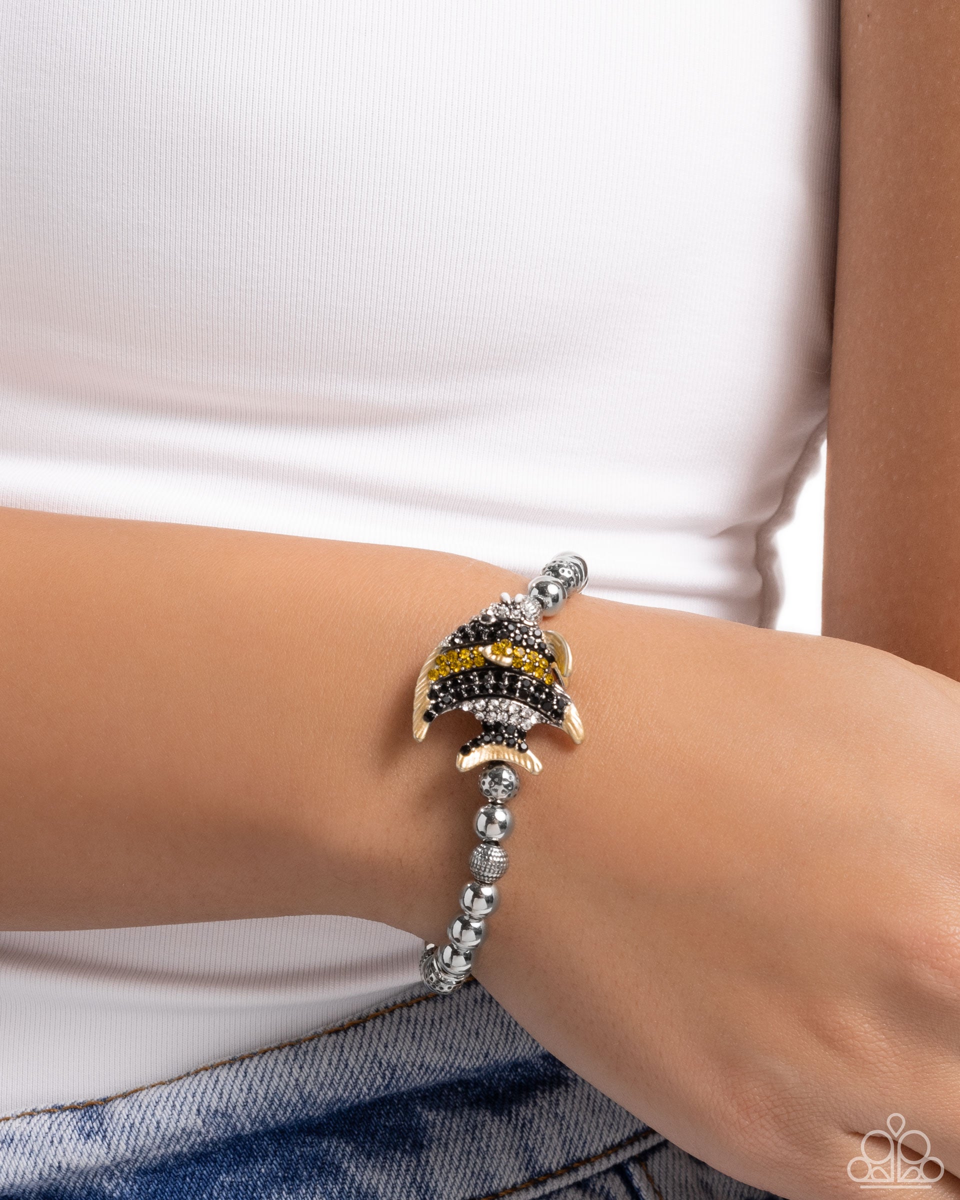 Admirable Angelfish Yellow & Black Rhinestone Bracelet - Paparazzi Accessories- lightbox - CarasShop.com - Paparazzi Jewelry by Cara Jewels