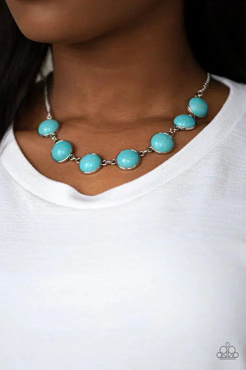Adobe Attitude Turquoise Blue Necklace - Paparazzi Accessories- on model - CarasShop.com - Paparazzi Jewelry by Cara Jewels