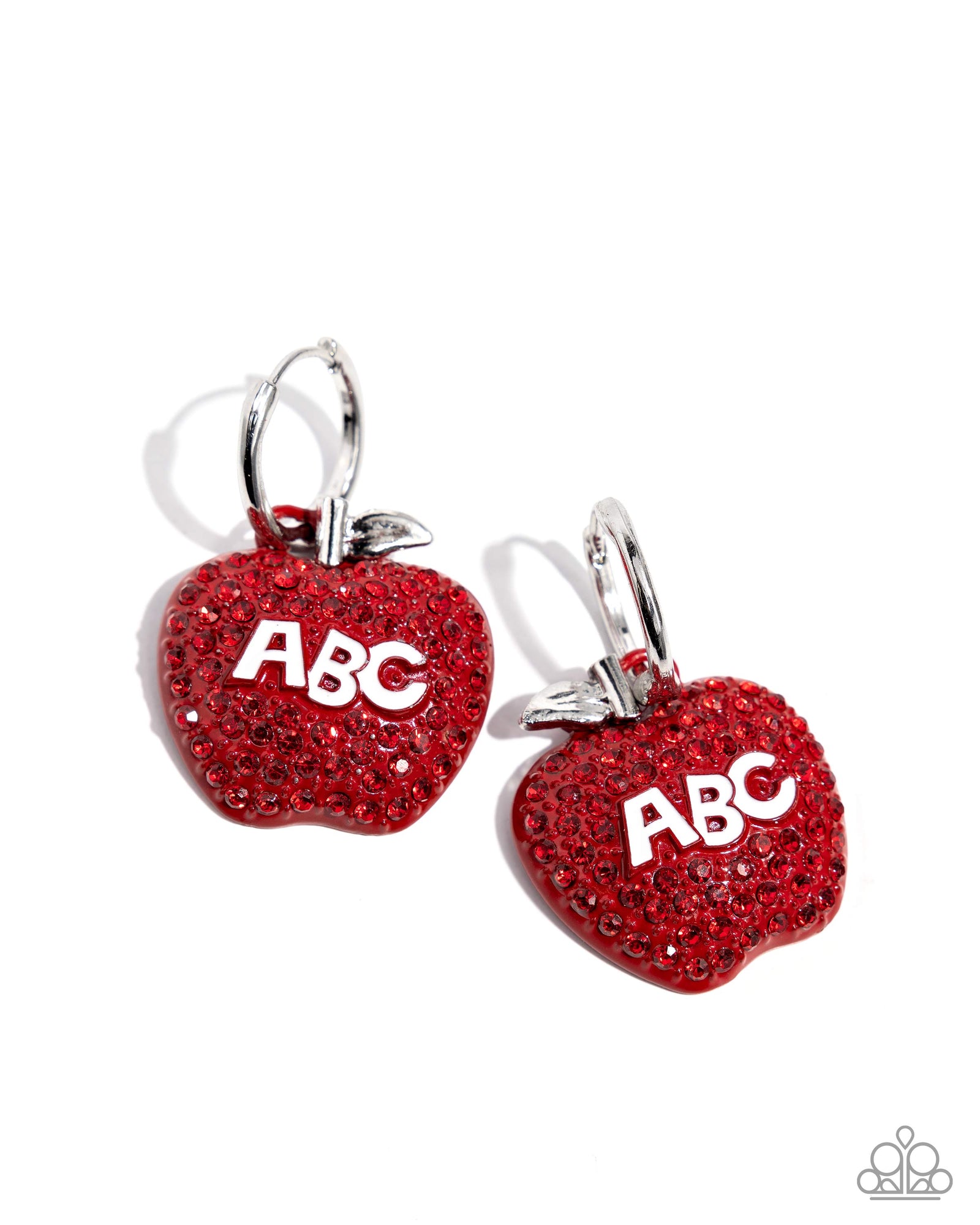 Adorable ABCs Red Rhinestone Hoop Earrings - Paparazzi Accessories- lightbox - CarasShop.com - Paparazzi Jewelry by Cara Jewels
