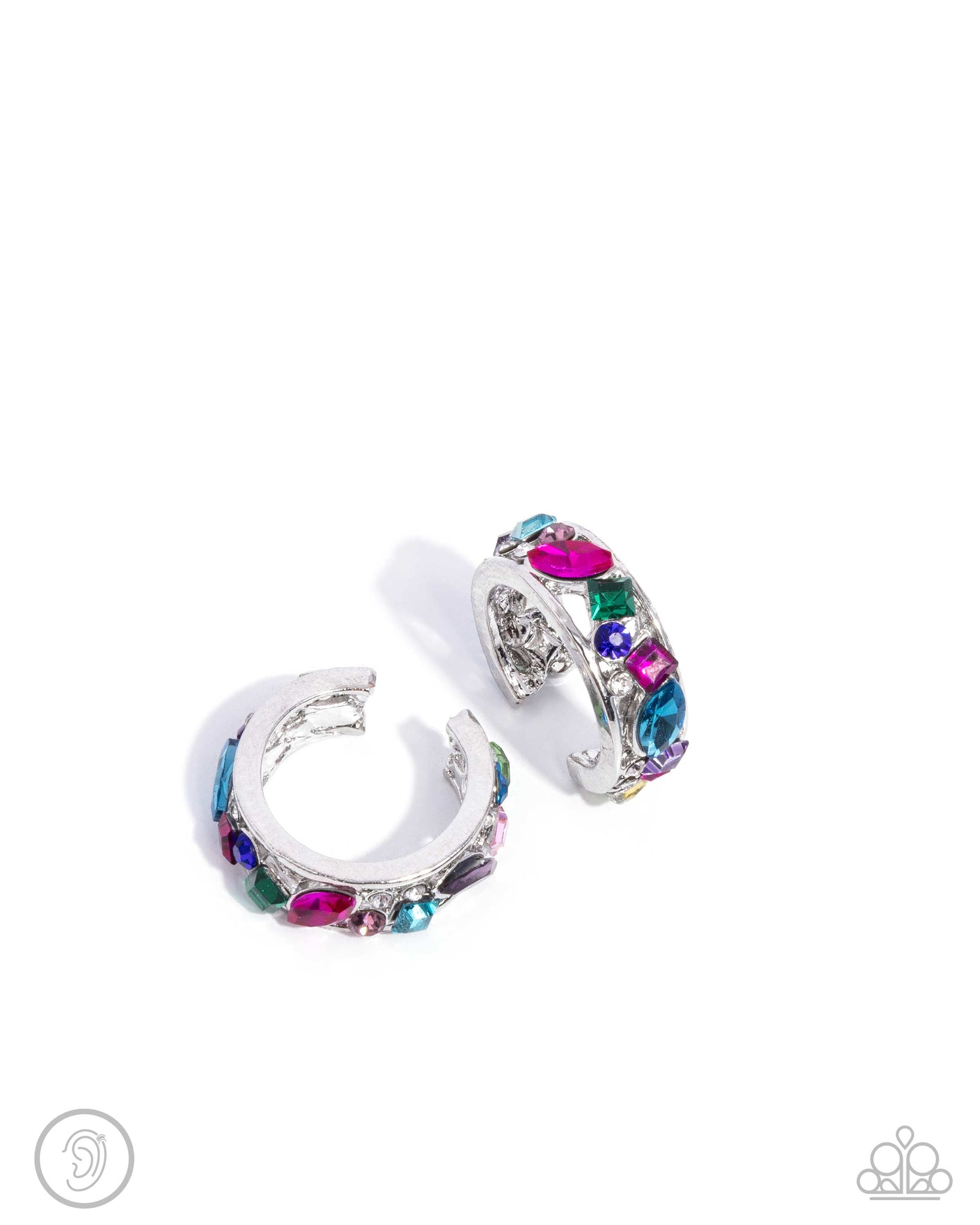 Adorable Assortment Multi Rhinestone Cuff Earrings - Paparazzi Accessories- lightbox - CarasShop.com - Paparazzi Jewelry by Cara Jewels