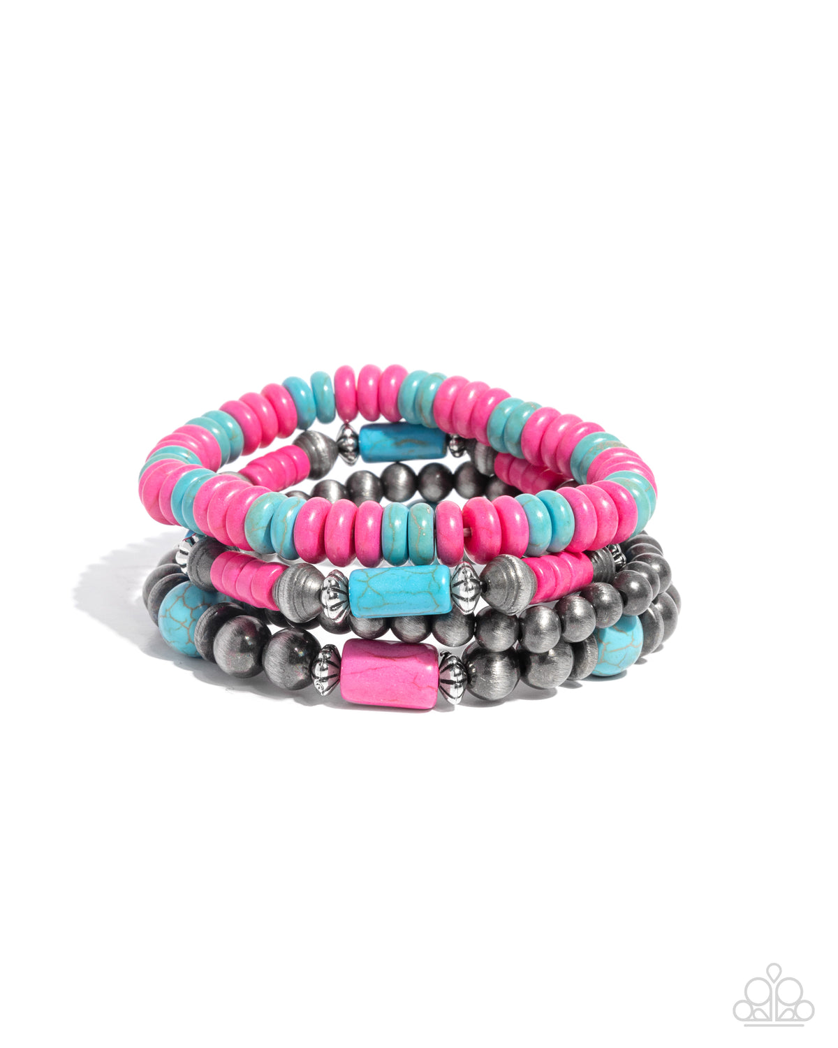 Adorably Abundant Pink, Turquoise Stone & Silver Bracelet - Paparazzi Accessories- lightbox - CarasShop.com - Paparazzi Jewelry by Cara Jewels