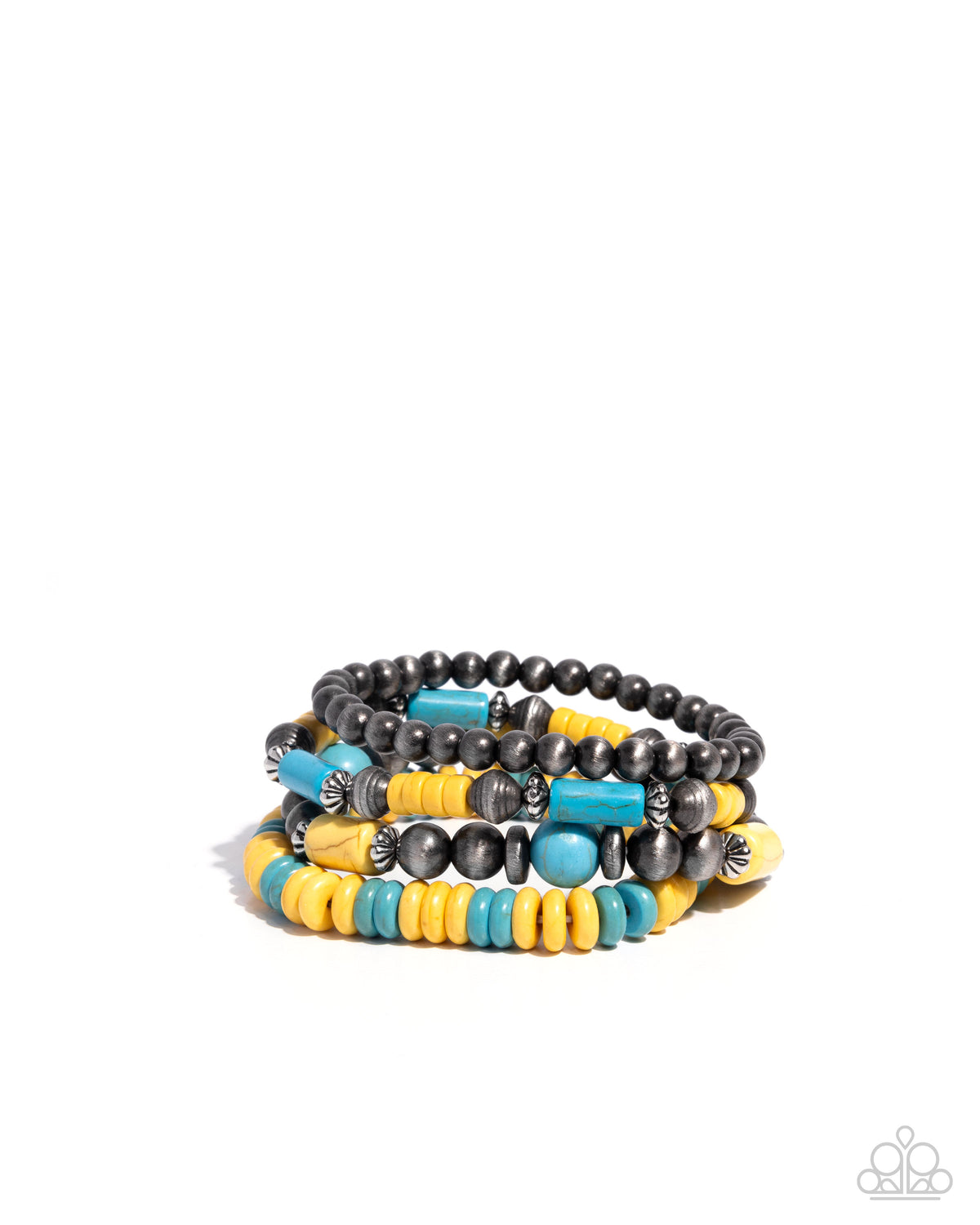 Adorably Abundant Yellow & Turquoise Blue Stone Bracelet - Paparazzi Accessories- lightbox - CarasShop.com - Paparazzi Jewelry by Cara Jewels