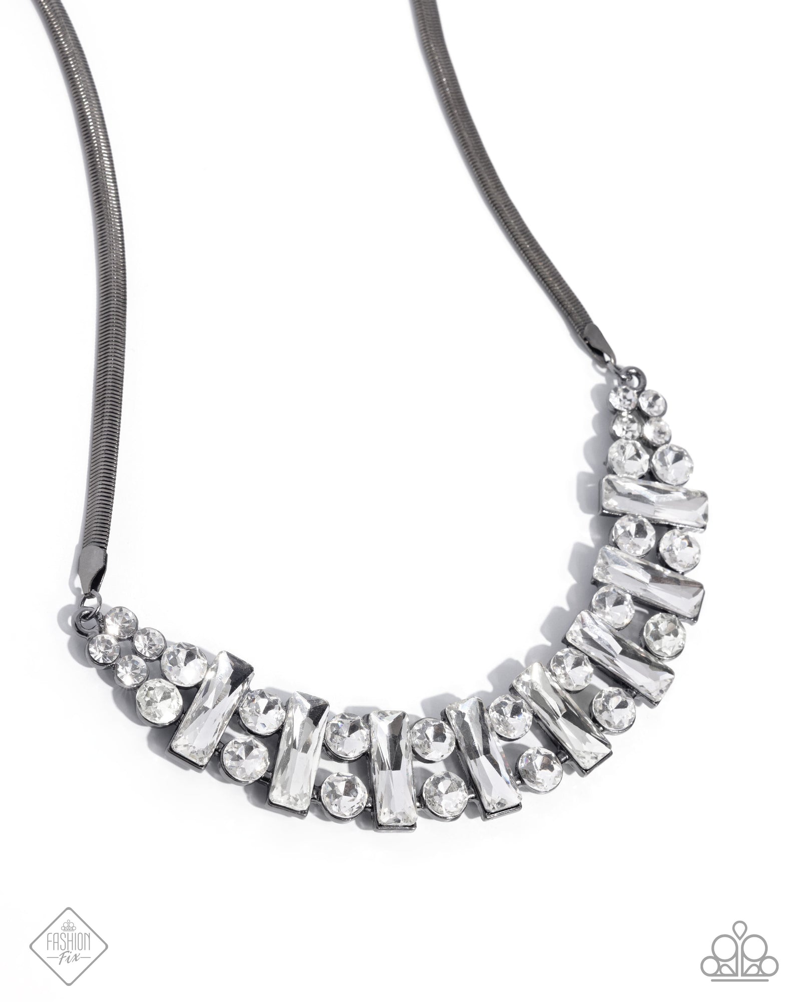 Adorably Assertive Gunmetal Black & White Rhinestone Necklace - Paparazzi Accessories- lightbox - CarasShop.com - Paparazzi Jewelry by Cara Jewels