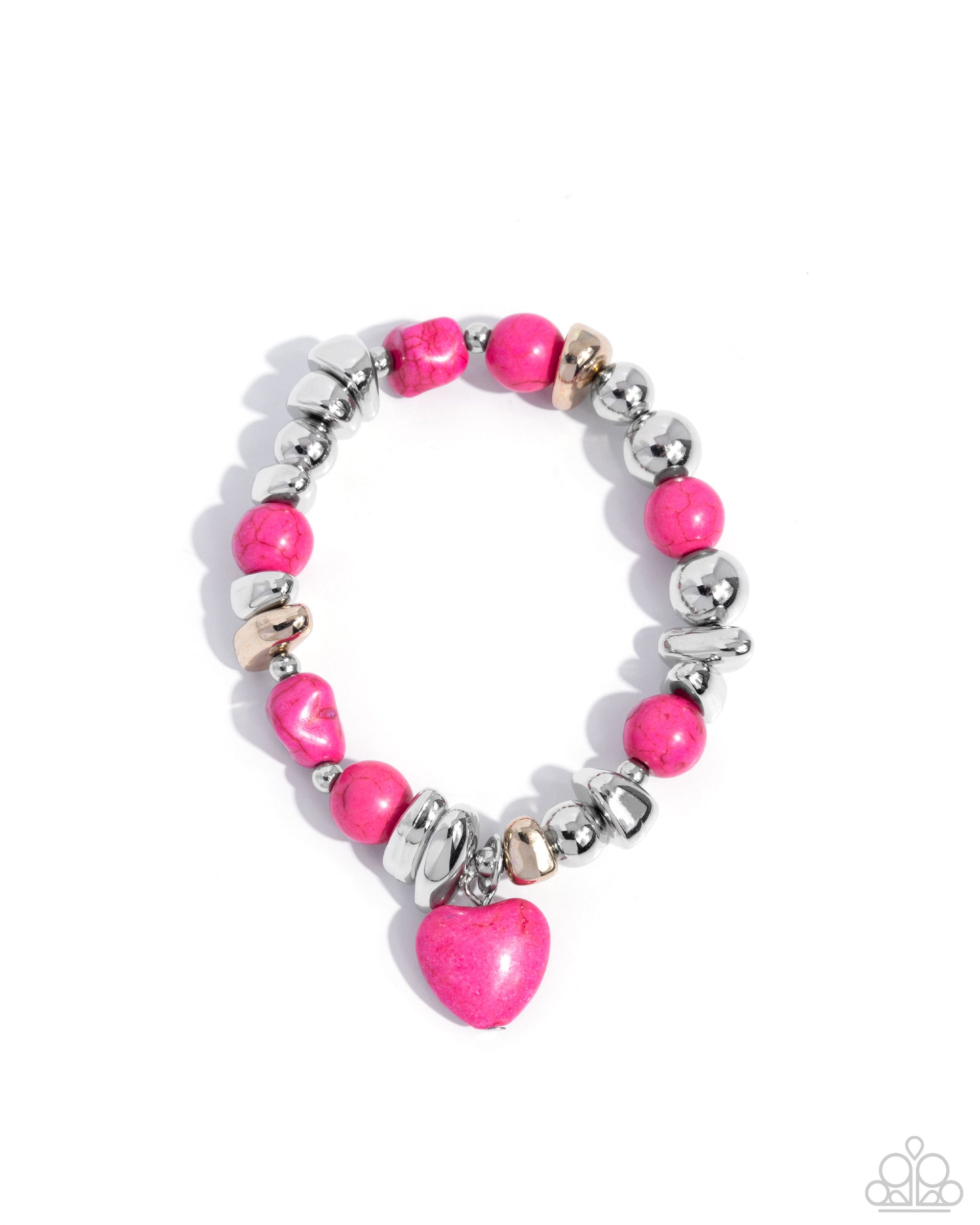 Adorably Asymmetrical Pink Stone Heart Bracelet - Paparazzi Accessories- lightbox - CarasShop.com - Paparazzi Jewelry by Cara Jewels
