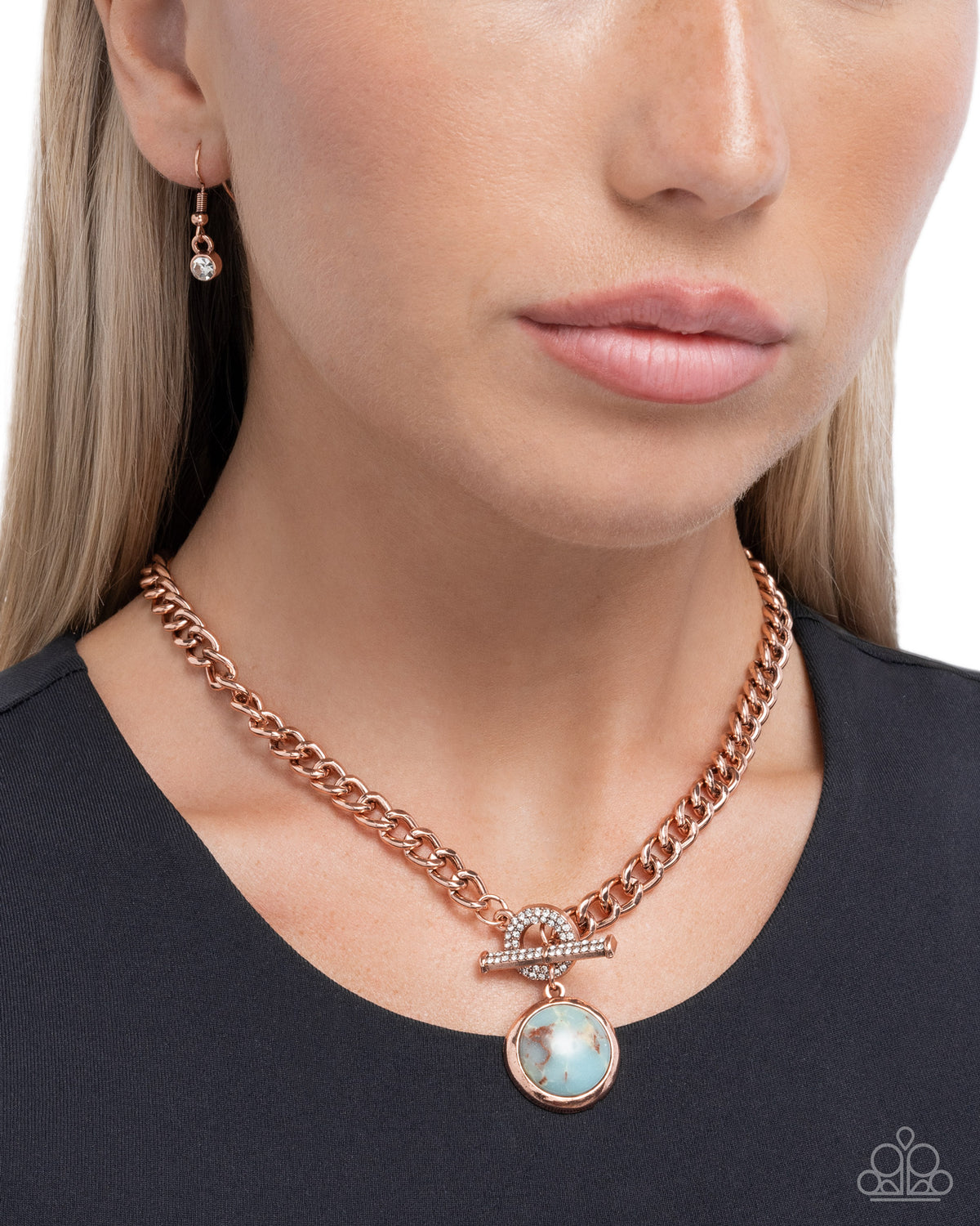 Adventurously Adorned Copper & Blue Marble Stone Necklace - Paparazzi Accessories-on model - CarasShop.com - Paparazzi Jewelry by Cara Jewels
