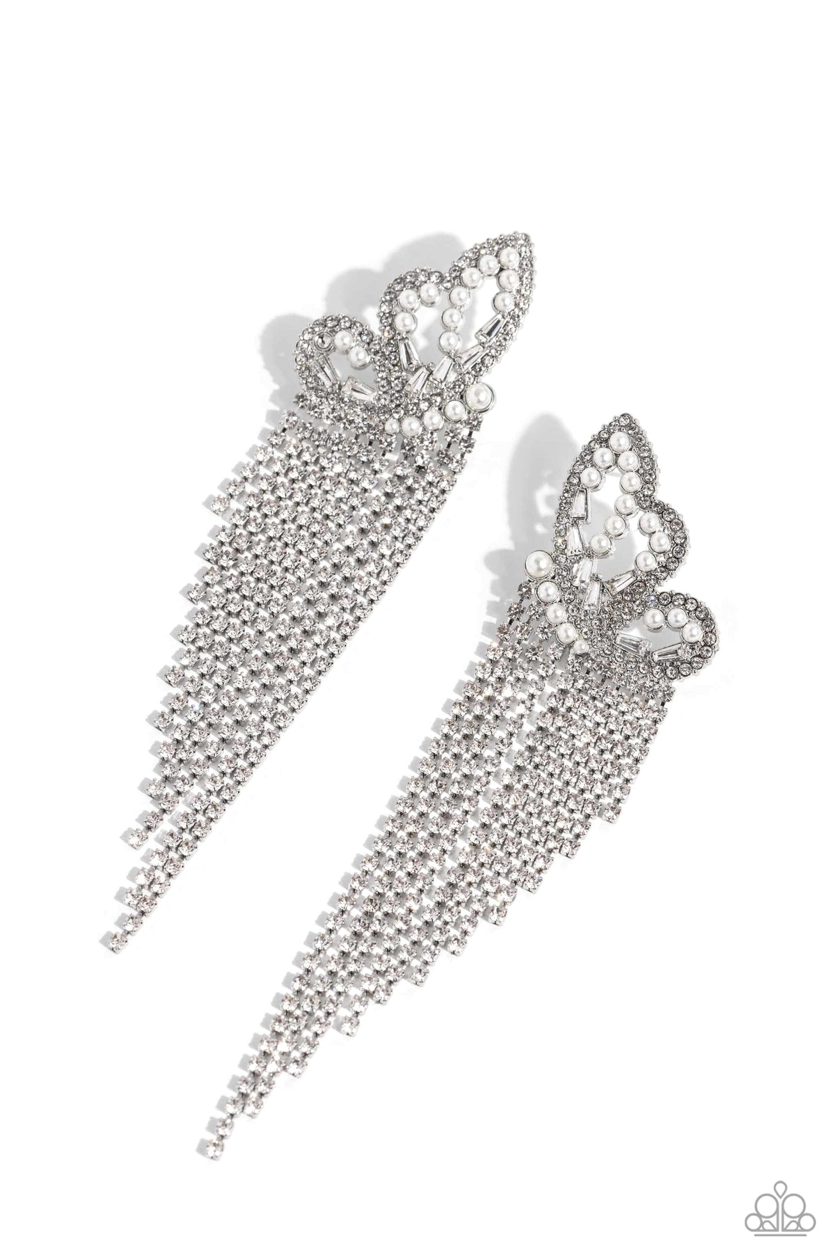 Aerial Accent White Rhinestone Earrings - Paparazzi Accessories- lightbox - CarasShop.com - Paparazzi Jewelry by Cara Jewels