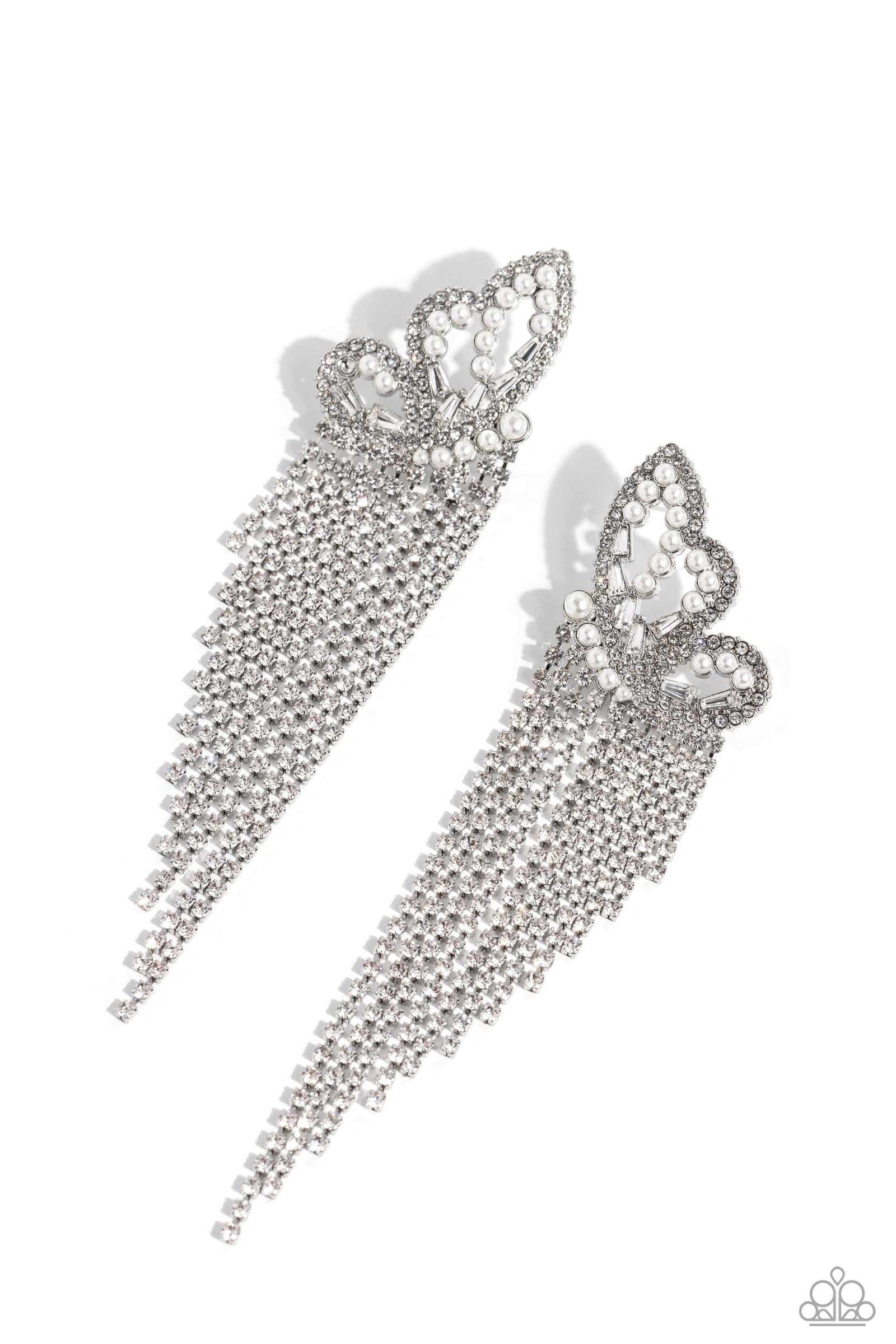 Aerial Accent White Rhinestone Earrings - Paparazzi Accessories- lightbox - CarasShop.com - Paparazzi Jewelry by Cara Jewels