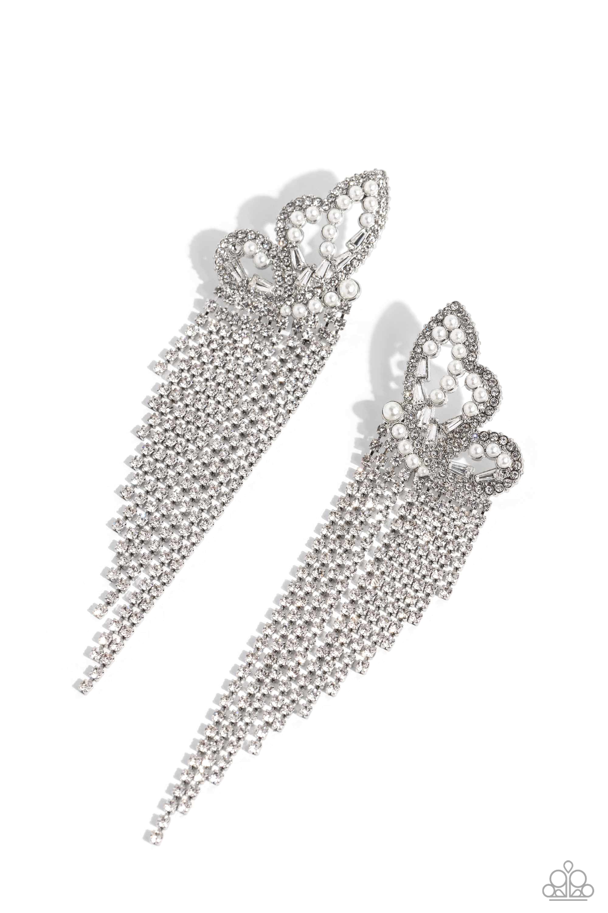 Aerial Accent White Rhinestone Earrings - Paparazzi Accessories- lightbox - CarasShop.com - Paparazzi Jewelry by Cara Jewels