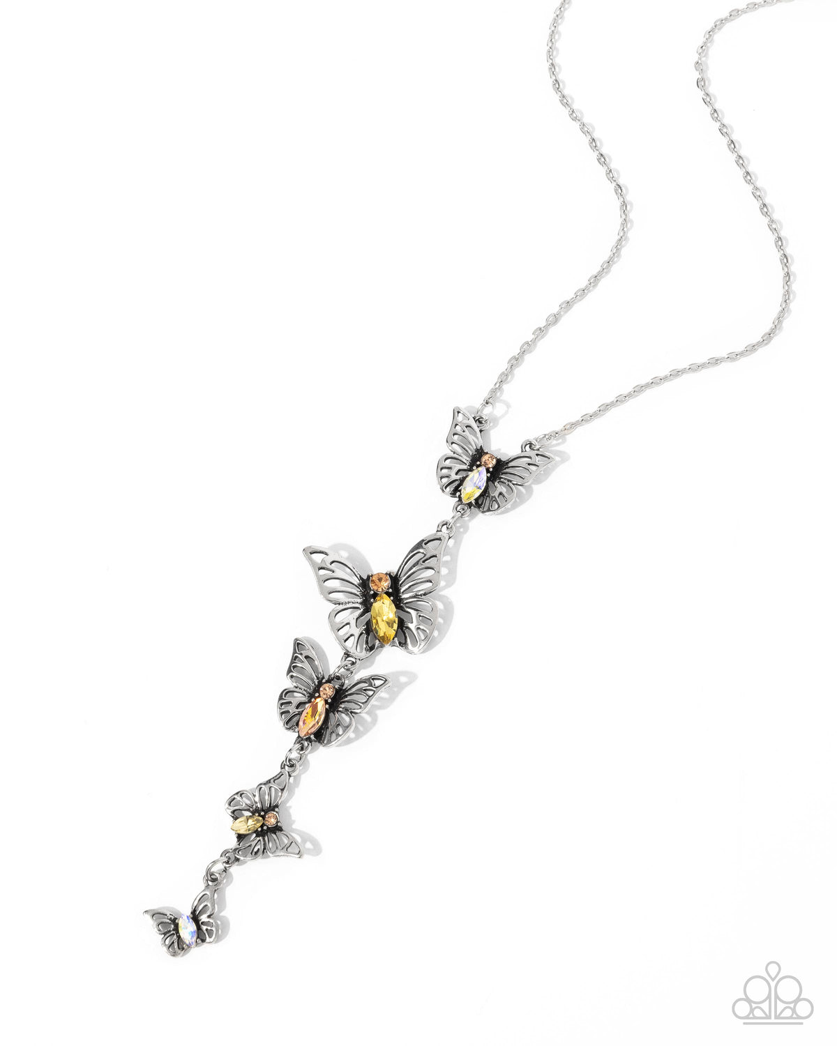Aerial Addition Yellow Rhinestone Butterfly Necklace - Paparazzi Accessories- lightbox - CarasShop.com - Paparazzi Jewelry by Cara Jewels