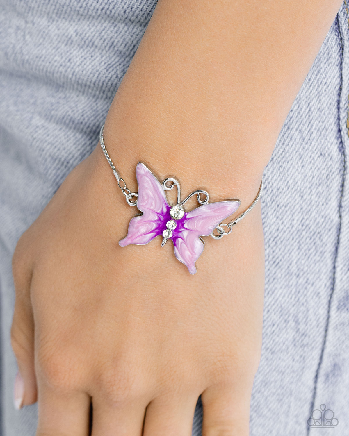 Aerial Adornment Purple Butterfly Bracelet - Paparazzi Accessories- on model - CarasShop.com - Paparazzi Jewelry by Cara Jewels