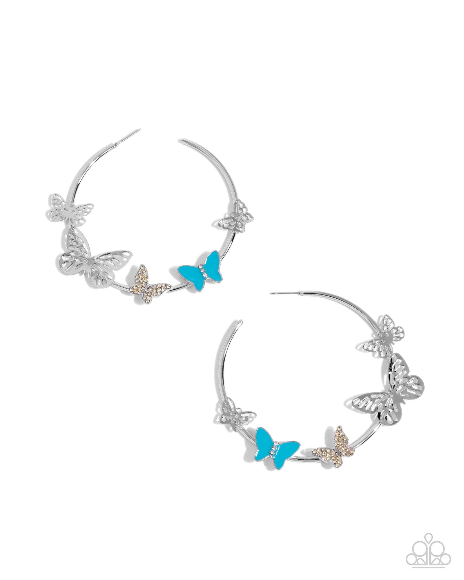 Aerial Allegiance Multi Blue Butterfly Hoop Earrings - Paparazzi Accessories- lightbox - CarasShop.com - Paparazzi Jewelry by Cara Jewels