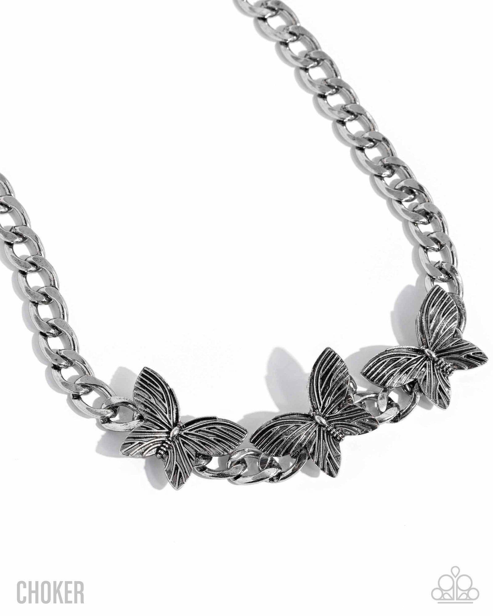 Aerial Ambition Silver Butterfly Choker Necklace - Paparazzi Accessories- lightbox - CarasShop.com - Paparazzi Jewelry by Cara Jewels