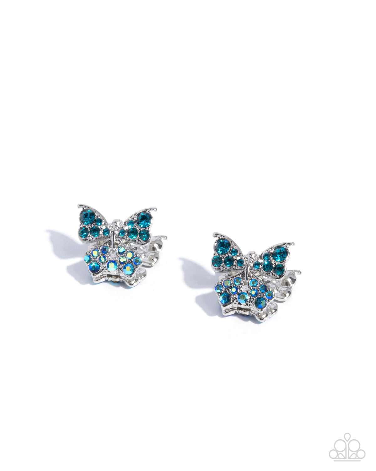 Aerial Apprentice Blue Rhinestone Butterfly Hinge Hoop Earrings - Paparazzi Accessories- lightbox - CarasShop.com - Paparazzi Jewelry by Cara Jewels