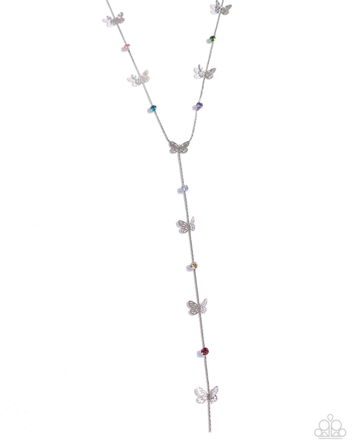 Aerial Attention Multi Rhinestone & Butterfly Necklace - Paparazzi Accessories- lightbox - CarasShop.com - Paparazzi Jewelry by Cara Jewels
