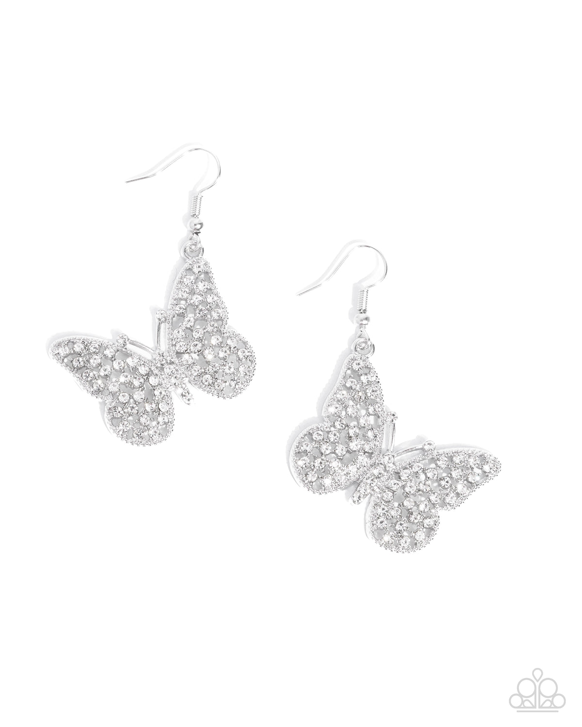 Aerial Audience White Rhinestone Butterfly Earrings - Paparazzi Accessories- lightbox - CarasShop.com - Paparazzi Jewelry by Cara Jewels
