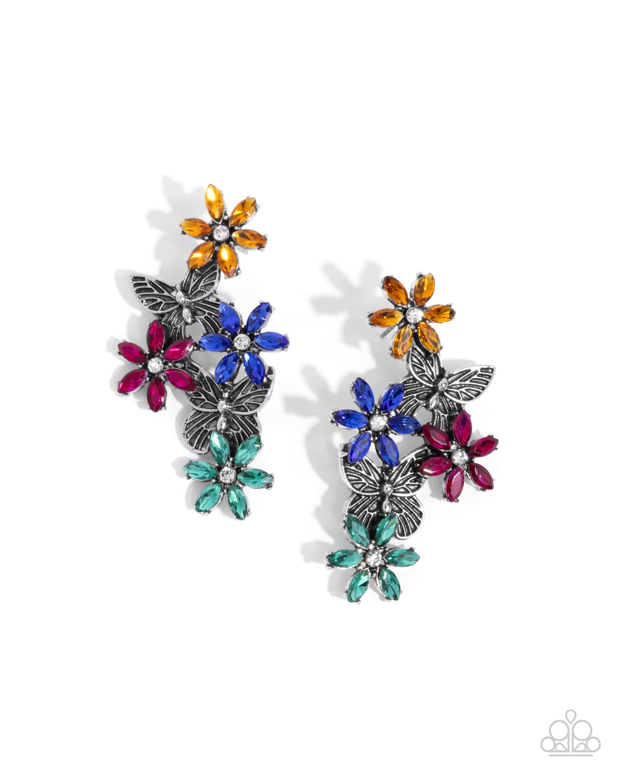 Aerial Award Multi Rhinestone & Butterfly Earrings - Paparazzi Accessories- lightbox - CarasShop.com - Paparazzi Jewelry by Cara Jewels