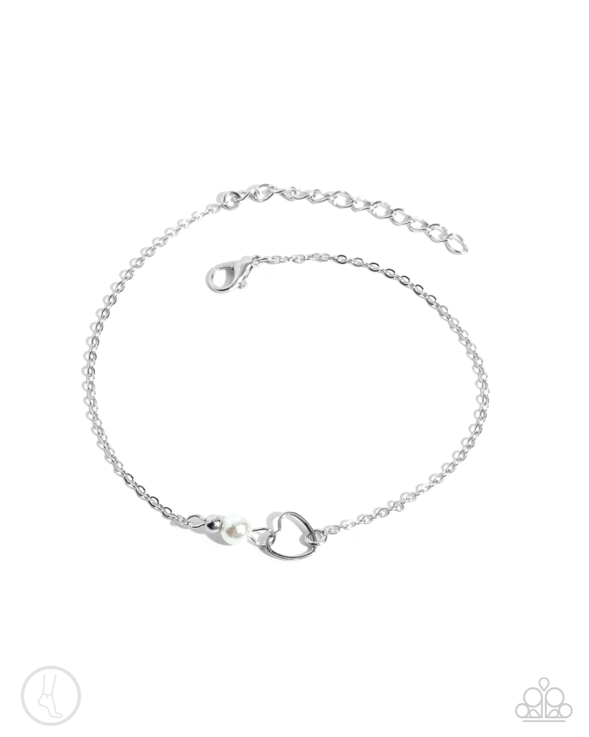 Affectionate Assertion White Pearl & Heart Anklet - Paparazzi Accessories- lightbox - CarasShop.com - Paparazzi Jewelry by Cara Jewels