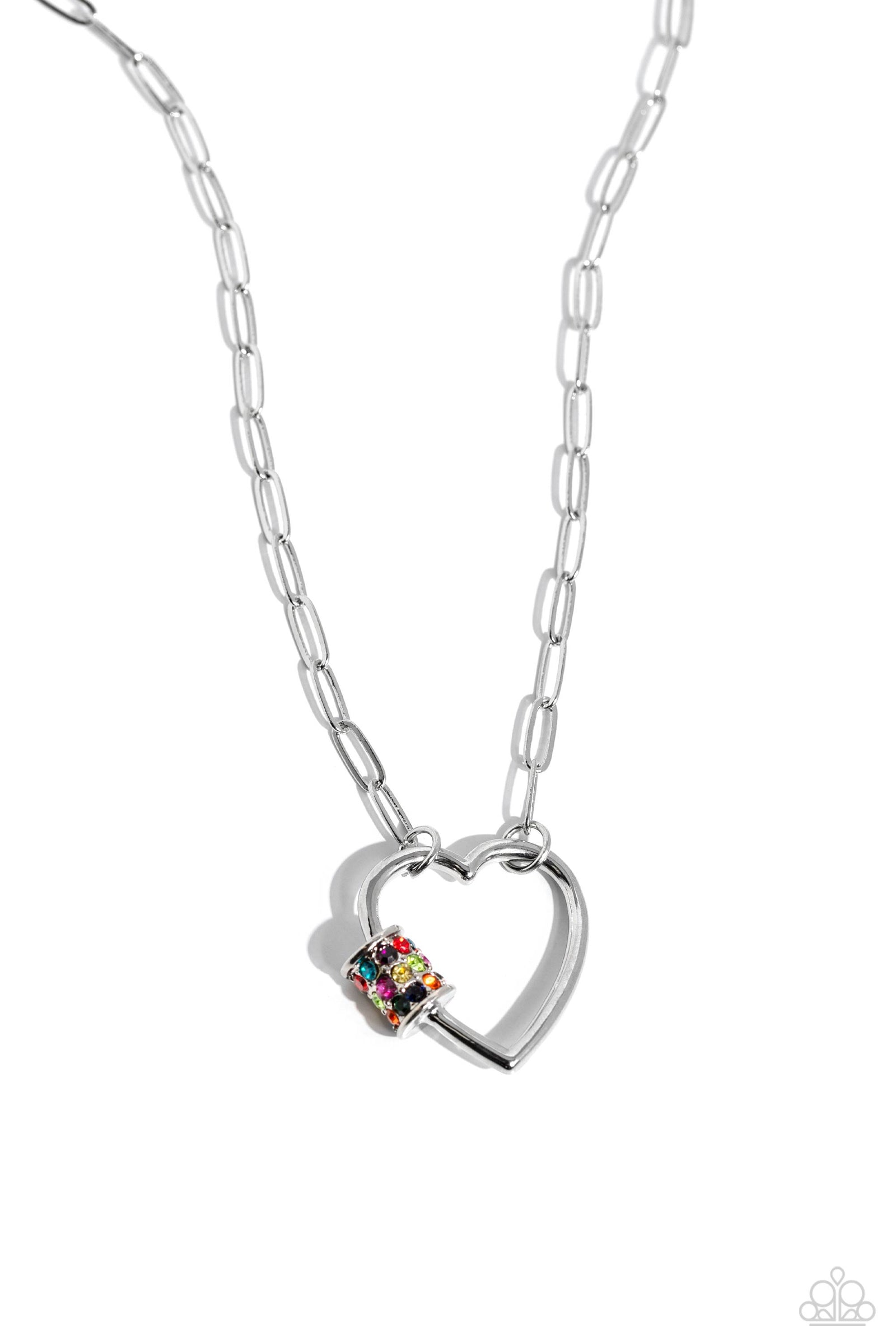 Affectionate Attitude Multi Rhinestone Heart Necklace - Paparazzi Accessories- lightbox - CarasShop.com - Paparazzi Jewelry by Cara Jewels