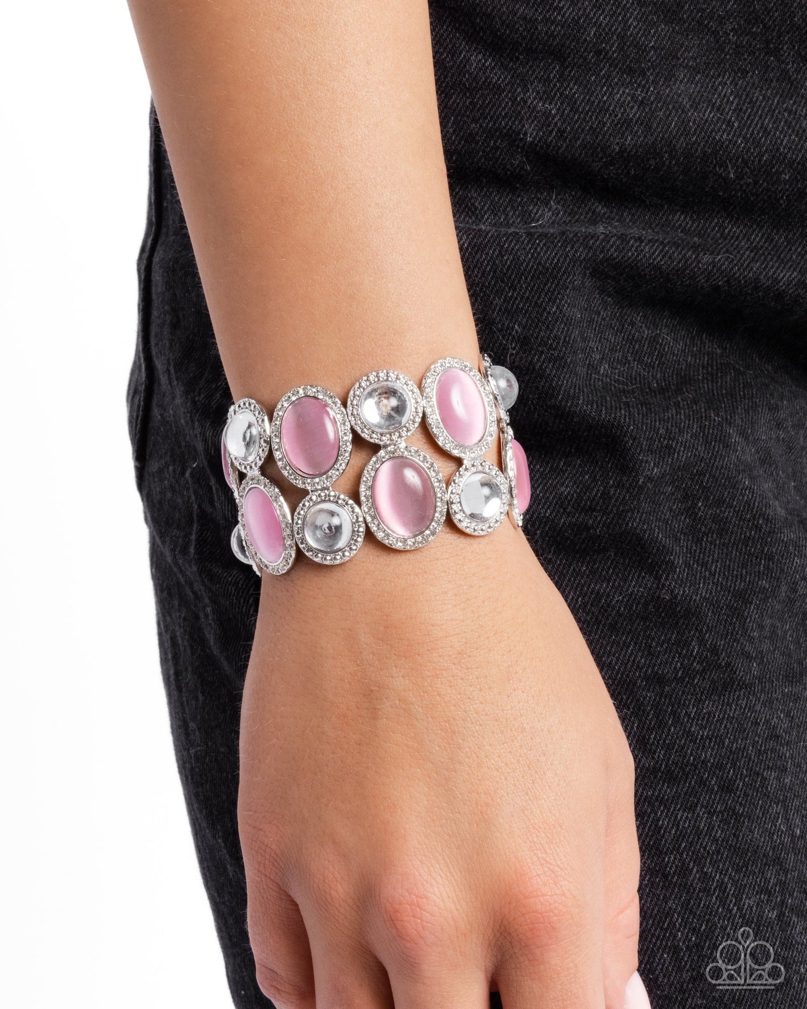 Affixed Appeal Pink Cat's Eye Stone Bracelet - Paparazzi Accessories- lightbox - CarasShop.com - Paparazzi Jewelry by Cara Jewels