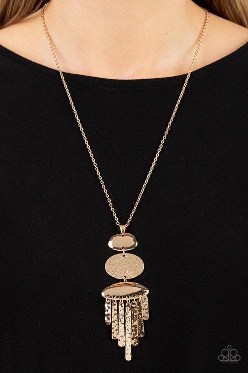 After The ARTIFACT Gold Necklace - Paparazzi Accessories- on model - CarasShop.com - Paparazzi Jewelry by Cara Jewels