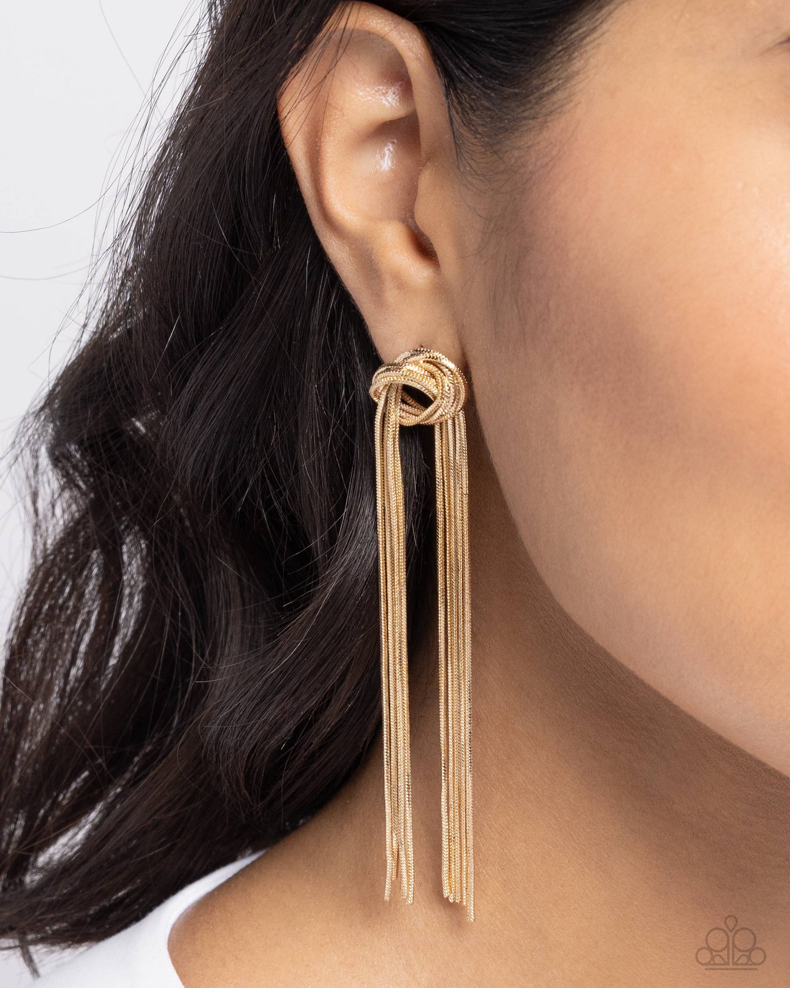 All STRANDS On Deck Gold Earrings - Paparazzi Accessories- lightbox - CarasShop.com - Paparazzi Jewelry by Cara Jewels